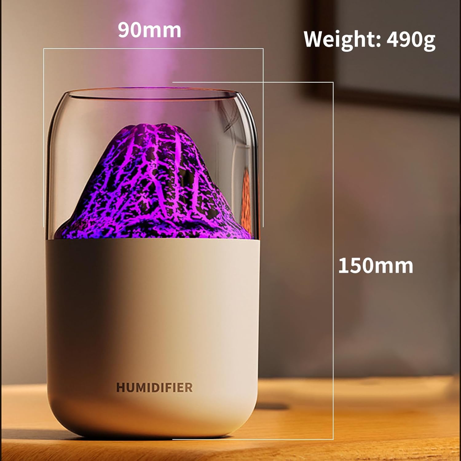 Volcano Flame Humidifier | USB Cool Mist Aroma Diffuser with LED Fire Light for Bedroom, Office, Home
