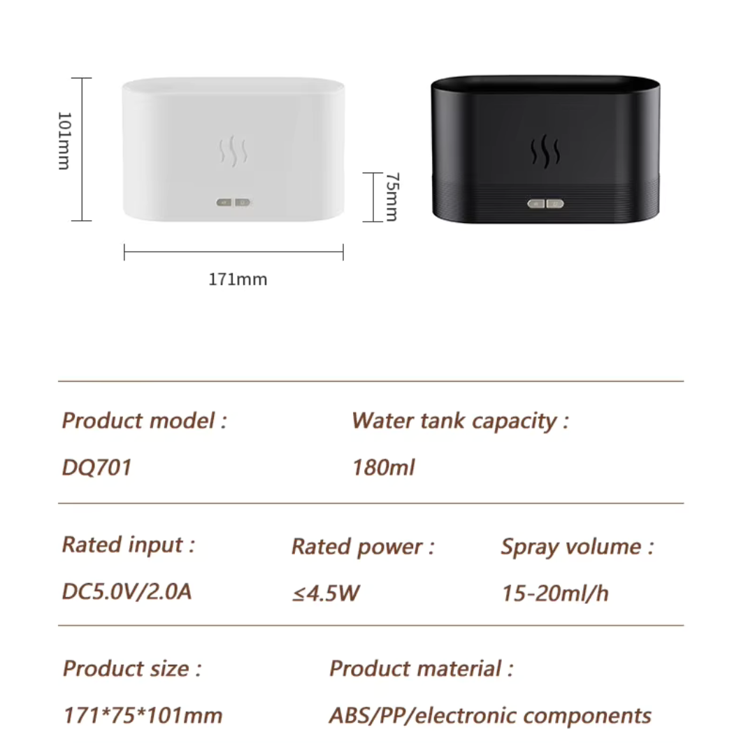 Flame Effect Essential Oil Diffuser & Humidifier with LED Night Light for Home