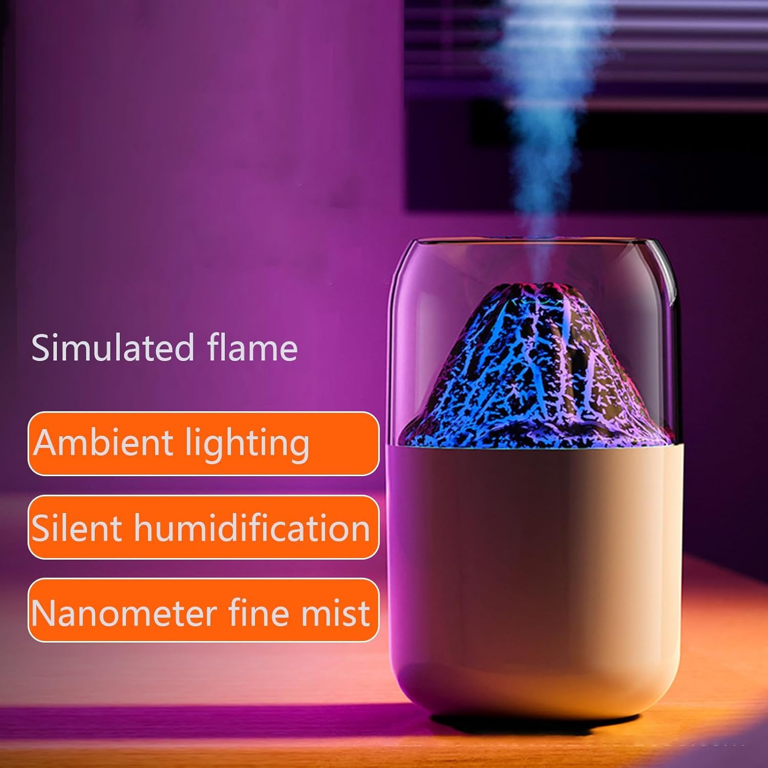 Volcano Flame Humidifier | USB Cool Mist Aroma Diffuser with LED Fire Light for Bedroom, Office, Home