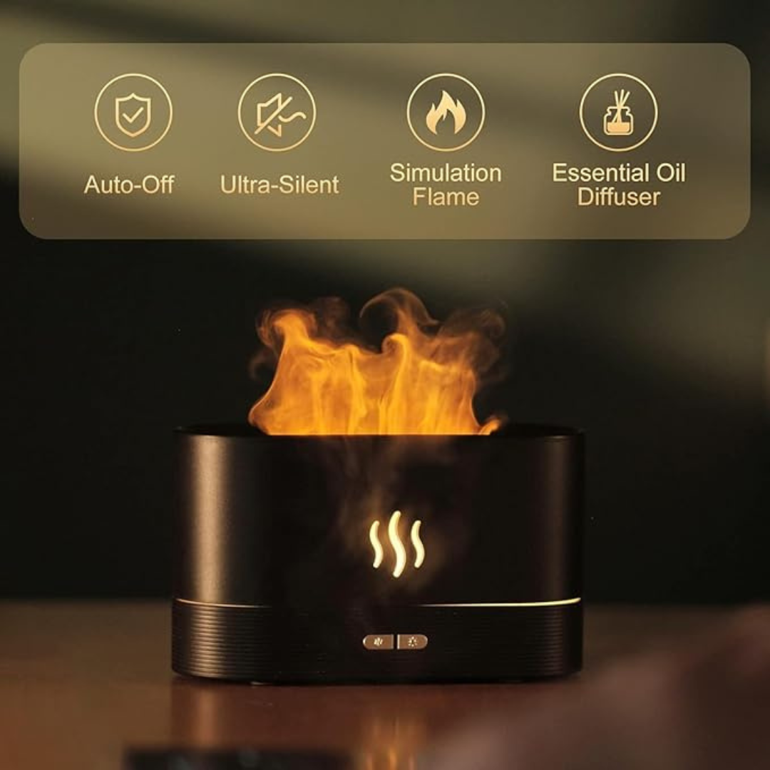 Flame Effect Essential Oil Diffuser & Humidifier with LED Night Light for Home