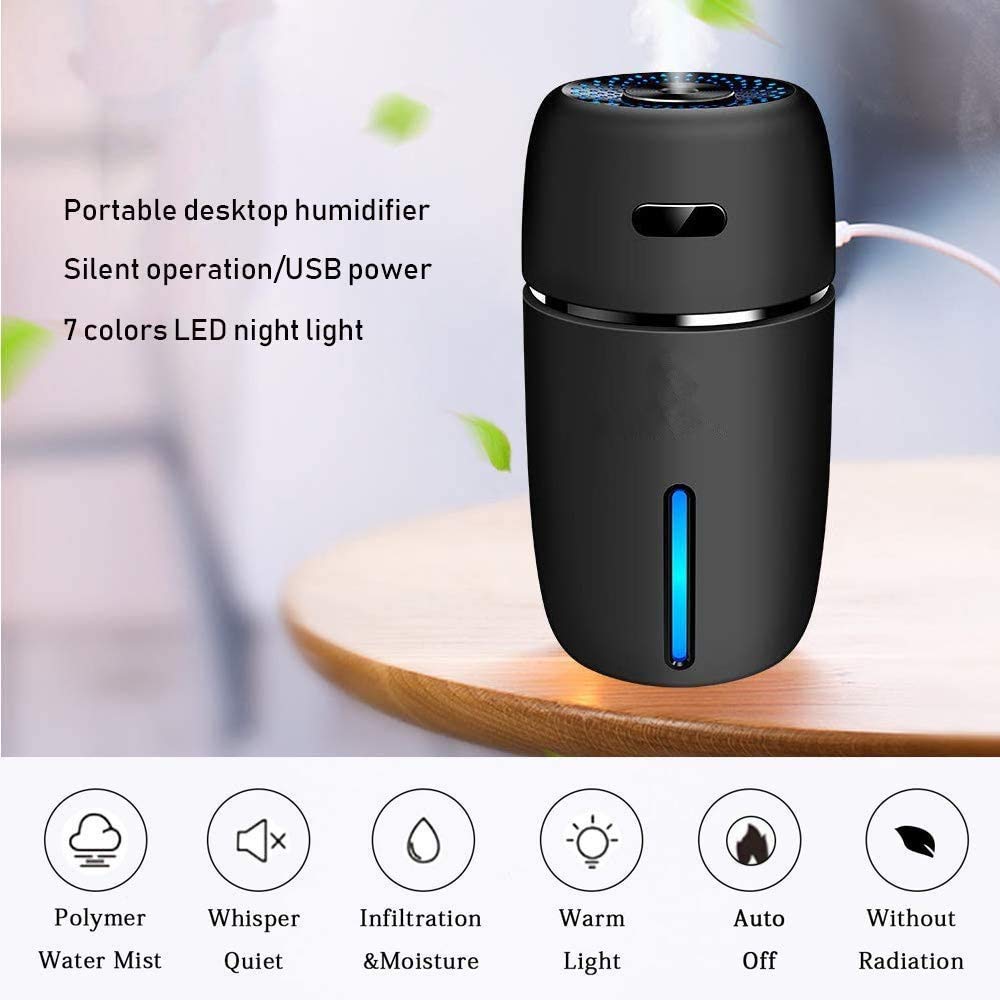 I-Shape Portable Humidifier | USB Cool Mist Aroma Diffuser with LED Light for Car, Office, Home