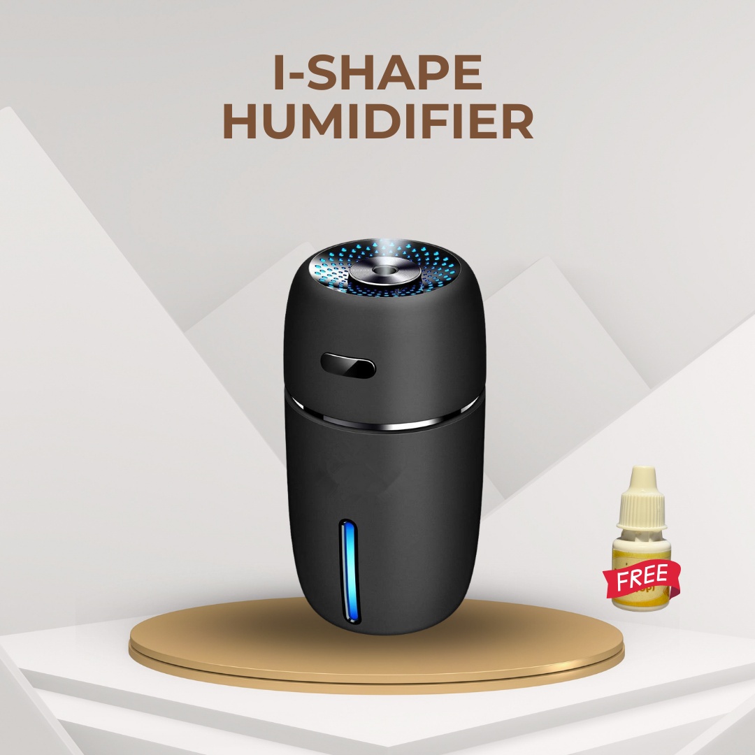 I-Shape Portable Humidifier | USB Cool Mist Aroma Diffuser with LED Light for Car, Office, Home