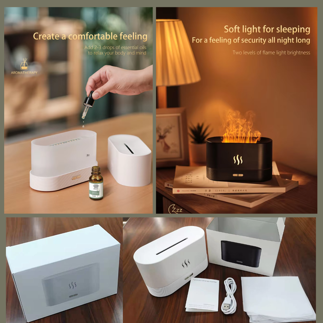 Flame Effect Essential Oil Diffuser & Humidifier with LED Night Light for Home